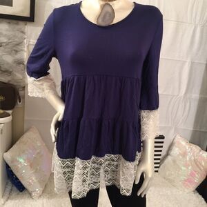 Boutique! Baby Doll Ruffle Lace Border Top! 💕